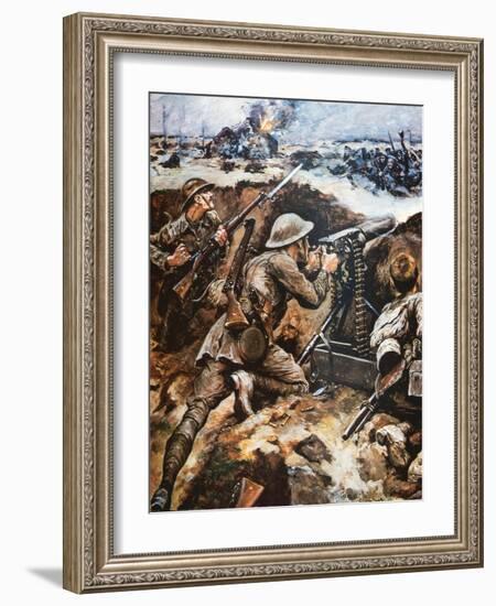 First Battle of the Somme (Colour Litho)-Stanley L. Wood-Framed Giclee Print