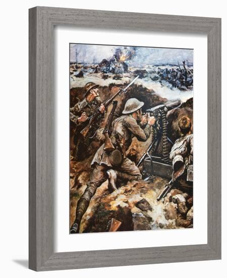 First Battle of the Somme (Colour Litho)-Stanley L. Wood-Framed Giclee Print