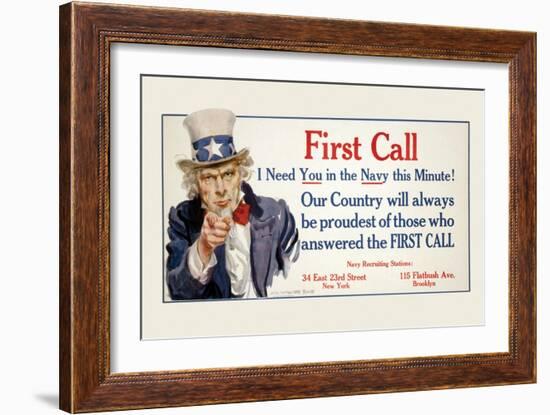 First Call, I Need You in the Navy, c.1917-James Montgomery Flagg-Framed Art Print