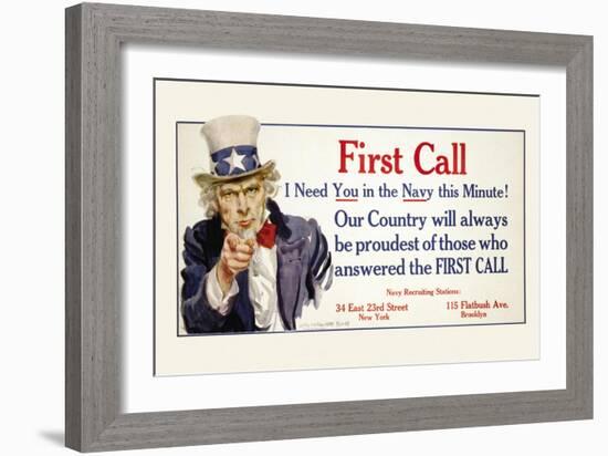 First Call, I Need You in the Navy, c.1917-James Montgomery Flagg-Framed Art Print