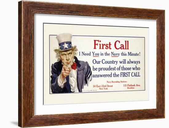 First Call, I Need You in the Navy, c.1917-James Montgomery Flagg-Framed Art Print