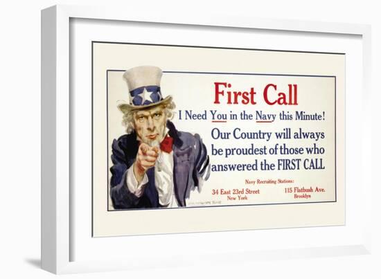 First Call, I Need You in the Navy, c.1917-James Montgomery Flagg-Framed Art Print