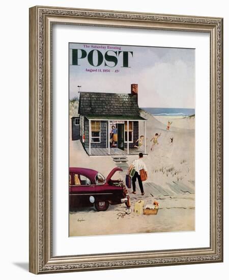 "First Day at the Beach" Saturday Evening Post Cover, August 11, 1956-George Hughes-Framed Giclee Print