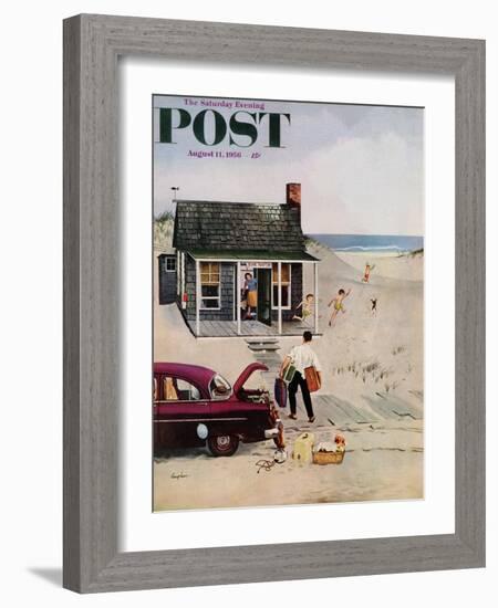 "First Day at the Beach" Saturday Evening Post Cover, August 11, 1956-George Hughes-Framed Giclee Print