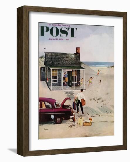 "First Day at the Beach" Saturday Evening Post Cover, August 11, 1956-George Hughes-Framed Giclee Print