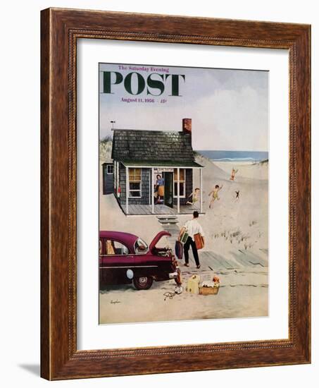 "First Day at the Beach" Saturday Evening Post Cover, August 11, 1956-George Hughes-Framed Giclee Print