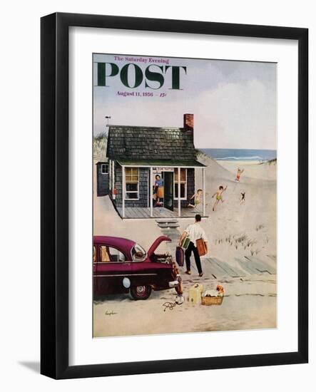 "First Day at the Beach" Saturday Evening Post Cover, August 11, 1956-George Hughes-Framed Giclee Print