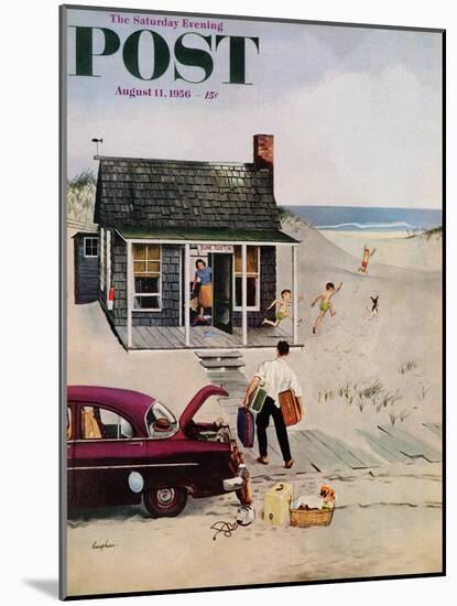 "First Day at the Beach" Saturday Evening Post Cover, August 11, 1956-George Hughes-Mounted Giclee Print
