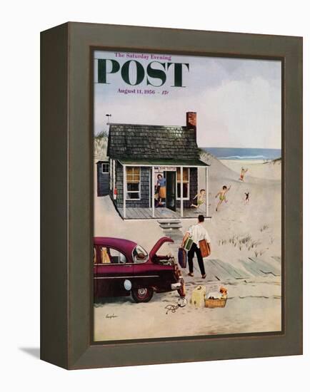 "First Day at the Beach" Saturday Evening Post Cover, August 11, 1956-George Hughes-Framed Premier Image Canvas