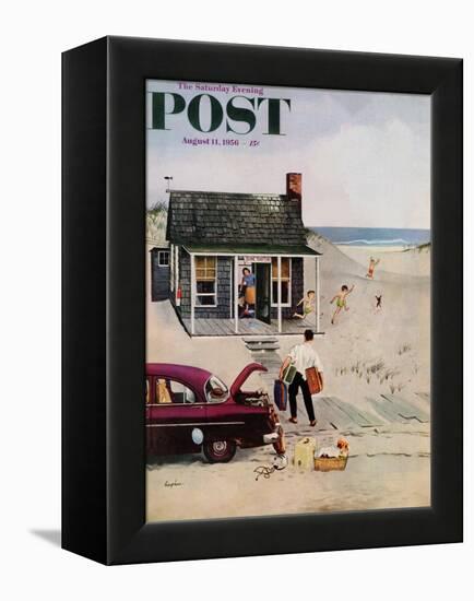 "First Day at the Beach" Saturday Evening Post Cover, August 11, 1956-George Hughes-Framed Premier Image Canvas