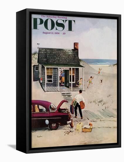 "First Day at the Beach" Saturday Evening Post Cover, August 11, 1956-George Hughes-Framed Premier Image Canvas