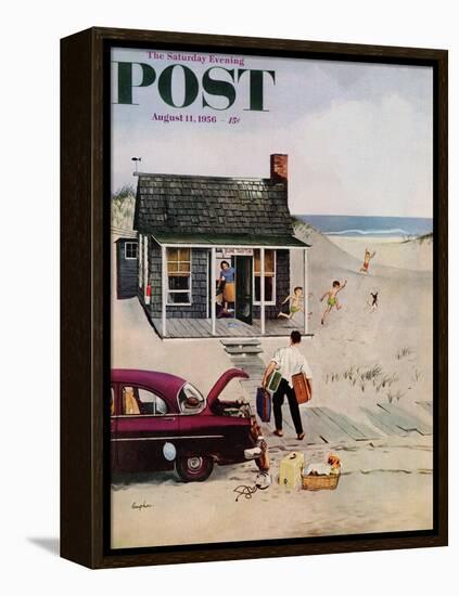 "First Day at the Beach" Saturday Evening Post Cover, August 11, 1956-George Hughes-Framed Premier Image Canvas