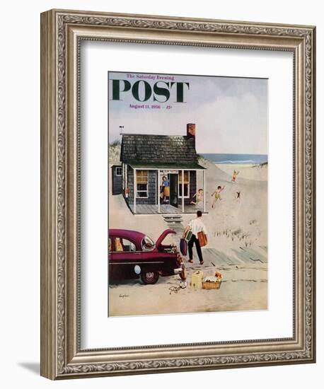 "First Day at the Beach" Saturday Evening Post Cover, August 11, 1956-George Hughes-Framed Giclee Print