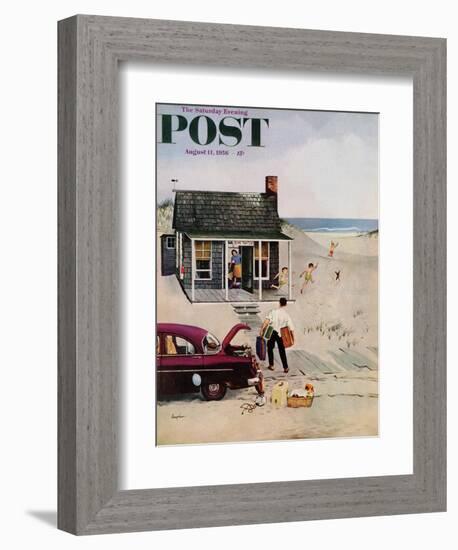 "First Day at the Beach" Saturday Evening Post Cover, August 11, 1956-George Hughes-Framed Giclee Print