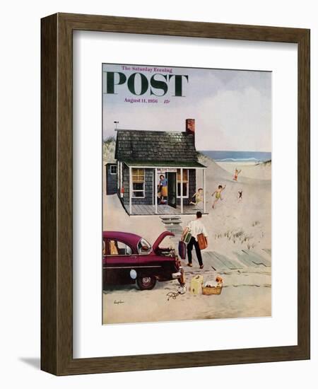 "First Day at the Beach" Saturday Evening Post Cover, August 11, 1956-George Hughes-Framed Giclee Print