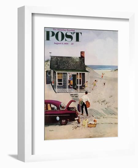 "First Day at the Beach" Saturday Evening Post Cover, August 11, 1956-George Hughes-Framed Giclee Print