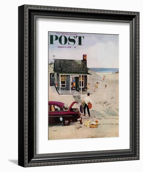 "First Day at the Beach" Saturday Evening Post Cover, August 11, 1956-George Hughes-Framed Giclee Print