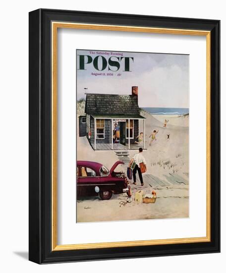 "First Day at the Beach" Saturday Evening Post Cover, August 11, 1956-George Hughes-Framed Giclee Print