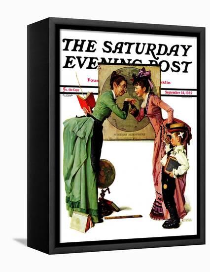 "First Day of School" or "Back to School" Saturday Evening Post Cover, September 14,1935-Norman Rockwell-Framed Premier Image Canvas