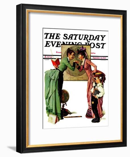 "First Day of School" or "Back to School" Saturday Evening Post Cover, September 14,1935-Norman Rockwell-Framed Giclee Print