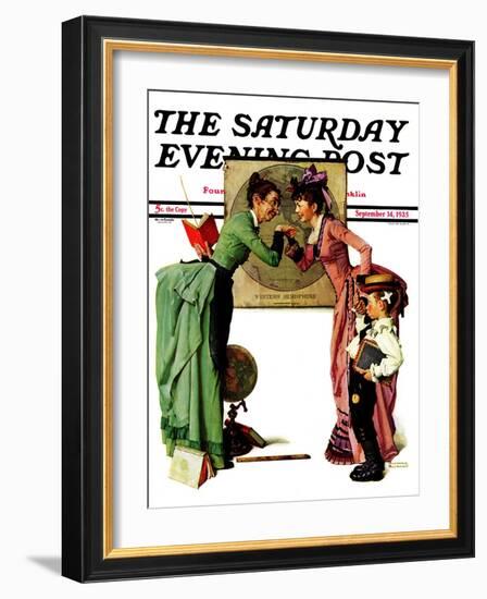 "First Day of School" or "Back to School" Saturday Evening Post Cover, September 14,1935-Norman Rockwell-Framed Giclee Print