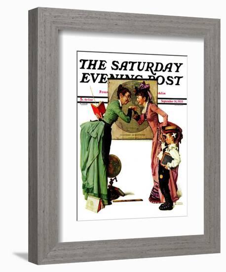 "First Day of School" or "Back to School" Saturday Evening Post Cover, September 14,1935-Norman Rockwell-Framed Giclee Print