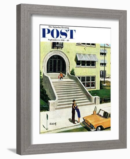 "First day of school" Saturday Evening Post Cover, September 6, 1958-Thornton Utz-Framed Giclee Print