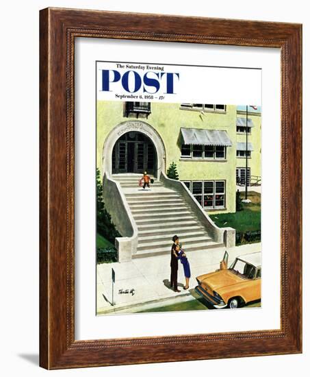 "First day of school" Saturday Evening Post Cover, September 6, 1958-Thornton Utz-Framed Giclee Print