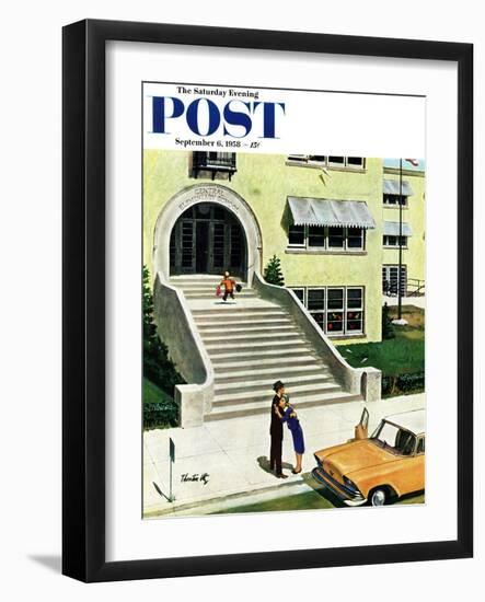 "First day of school" Saturday Evening Post Cover, September 6, 1958-Thornton Utz-Framed Giclee Print