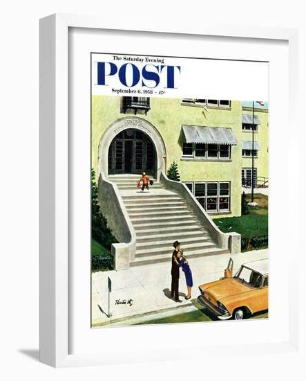 "First day of school" Saturday Evening Post Cover, September 6, 1958-Thornton Utz-Framed Giclee Print