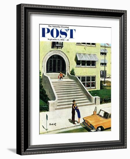 "First day of school" Saturday Evening Post Cover, September 6, 1958-Thornton Utz-Framed Giclee Print