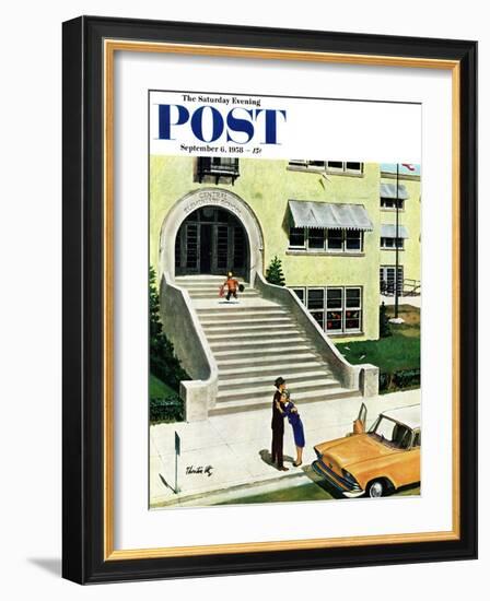 "First day of school" Saturday Evening Post Cover, September 6, 1958-Thornton Utz-Framed Giclee Print