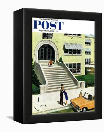 "First day of school" Saturday Evening Post Cover, September 6, 1958-Thornton Utz-Framed Premier Image Canvas