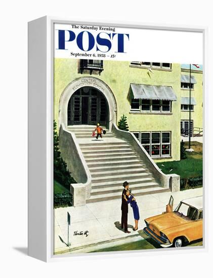 "First day of school" Saturday Evening Post Cover, September 6, 1958-Thornton Utz-Framed Premier Image Canvas