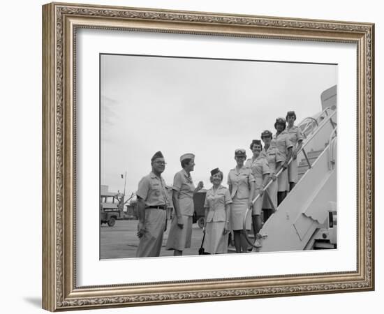 First Five Air Force Women Assigned to Vietnam Arrive at Tan Son Nhut, June 1967-null-Framed Photo