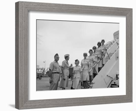 First Five Air Force Women Assigned to Vietnam Arrive at Tan Son Nhut, June 1967-null-Framed Photo