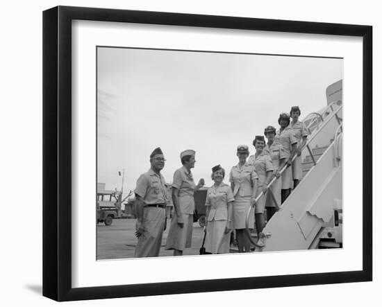 First Five Air Force Women Assigned to Vietnam Arrive at Tan Son Nhut, June 1967--Framed Photo