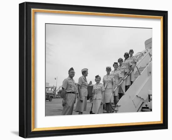 First Five Air Force Women Assigned to Vietnam Arrive at Tan Son Nhut, June 1967-null-Framed Photo