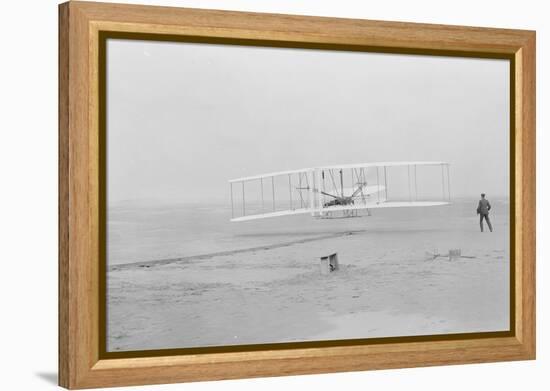 First flight, Kitty Hawk, North Carolina, 120 feet in 12 seconds, 10.35am December 17th 1903-John T. Daniels-Framed Premier Image Canvas