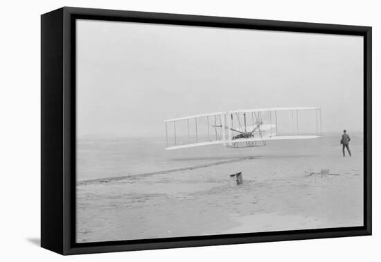 First flight, Kitty Hawk, North Carolina, 120 feet in 12 seconds, 10.35am December 17th 1903-John T. Daniels-Framed Premier Image Canvas