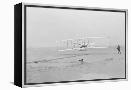 First flight, Kitty Hawk, North Carolina, 120 feet in 12 seconds, 10.35am December 17th 1903-John T. Daniels-Framed Premier Image Canvas