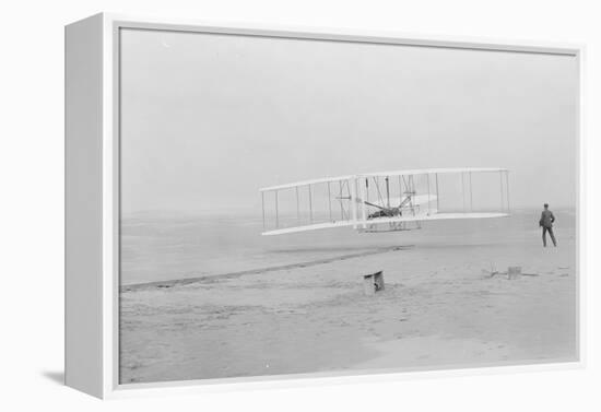 First flight, Kitty Hawk, North Carolina, 120 feet in 12 seconds, 10.35am December 17th 1903-John T. Daniels-Framed Premier Image Canvas