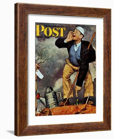 "First Flower" or "First Crocus" Saturday Evening Post Cover, March 22,1947-Norman Rockwell-Framed Giclee Print