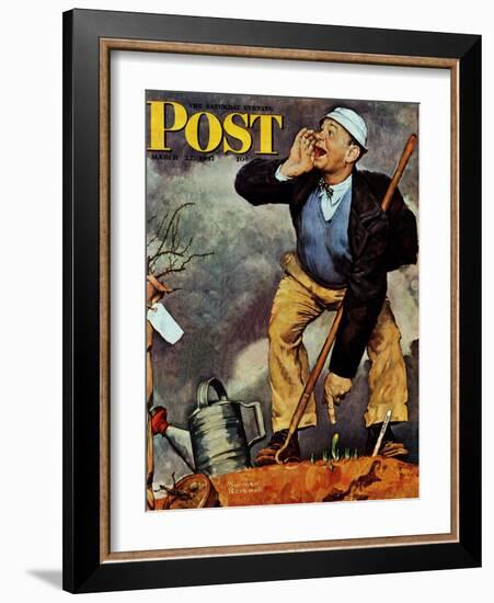 "First Flower" or "First Crocus" Saturday Evening Post Cover, March 22,1947-Norman Rockwell-Framed Giclee Print