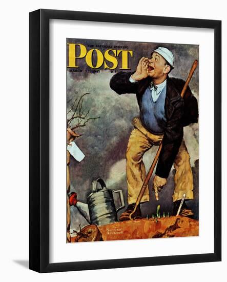 "First Flower" or "First Crocus" Saturday Evening Post Cover, March 22,1947-Norman Rockwell-Framed Giclee Print