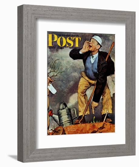 "First Flower" or "First Crocus" Saturday Evening Post Cover, March 22,1947-Norman Rockwell-Framed Giclee Print