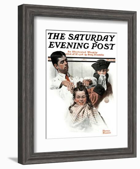 "First Haircut" Saturday Evening Post Cover, August 10,1918-Norman Rockwell-Framed Giclee Print