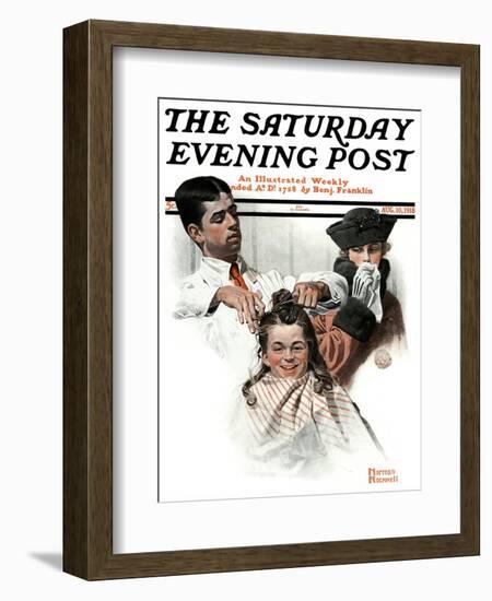 "First Haircut" Saturday Evening Post Cover, August 10,1918-Norman Rockwell-Framed Giclee Print