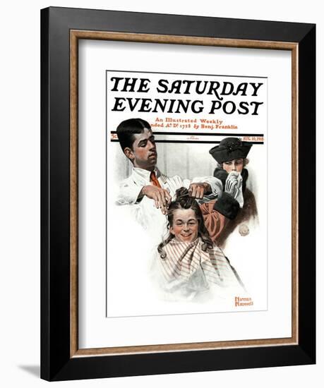 "First Haircut" Saturday Evening Post Cover, August 10,1918-Norman Rockwell-Framed Giclee Print