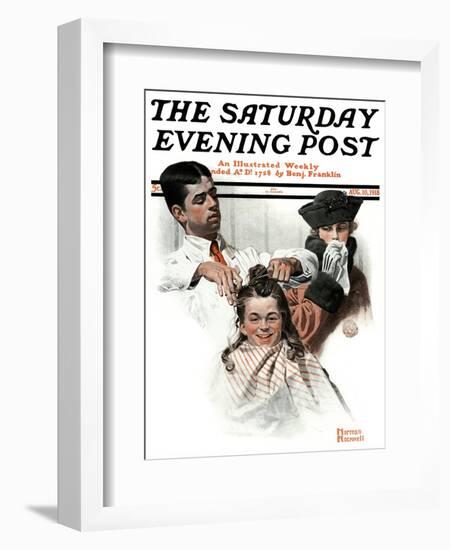 "First Haircut" Saturday Evening Post Cover, August 10,1918-Norman Rockwell-Framed Giclee Print